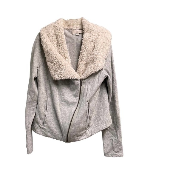 Loft Shawl Collar Zip Up jacket Sherpa Lining Trim size Med - Picture 1 of 3